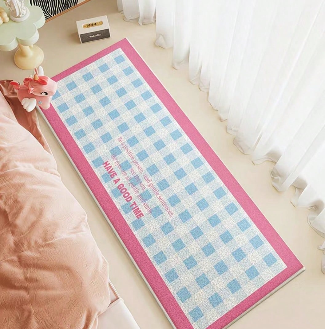 1 枚、シンプル赤縁青チェック柄フェイクカシミヤラグ、柔らかく肌に優しく暖かい家庭用ラグ、ペット可でリビング・寝室・ベッドサイド・ワードローブ・インテリア・写真撮影に最適