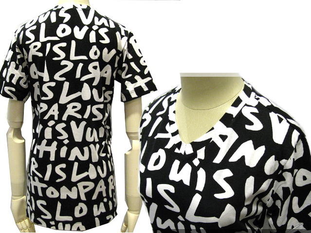 CUORE: LOUIS VUITTON-limited short-sleeved T-shirt graffiti black X white Louis Vuitton LV V ...