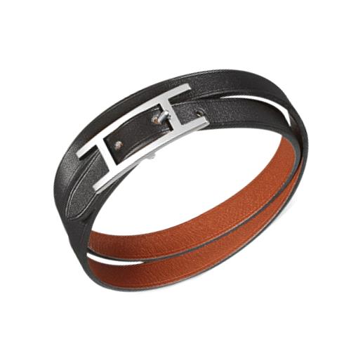 HERMES エルメスビーアピ　2連レザーブレスレット2重リバーシブル シルバー　Behapi Double Tour H064692CKAA　【新品・未使用・正規品】｜ＣＵＯＲＥ