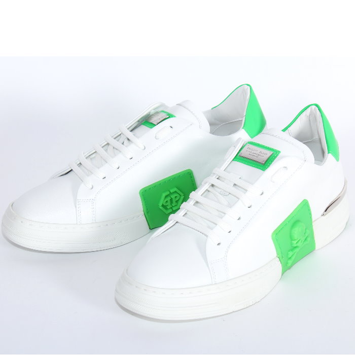 50 Off Philipp Plein フィリップ プレイン レザー ローカットスニーカー ホワイト グリーン Msc2732 Ple075n 0105 ラバーストラップスカル Limited Edition 限定 レースアップ シューズ 靴 メンズ 新品 未使用 正規品 売れ筋 新品本物 Gsp Sib Ru