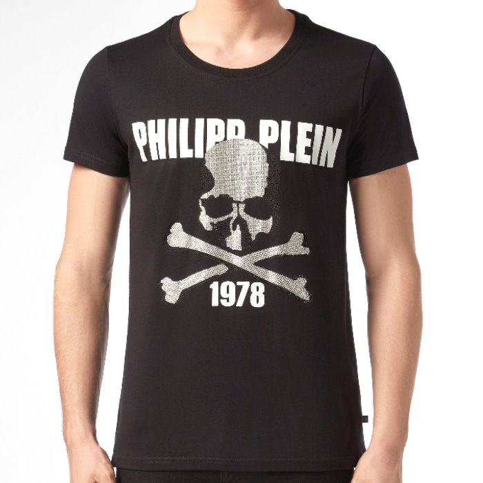 フィリッププレイン メンズ Tシャツ ブラック スカル ドクロ ラインストーン Philipp Plein スカルプリント Tシャツ | ブラック | FARFETCH JP