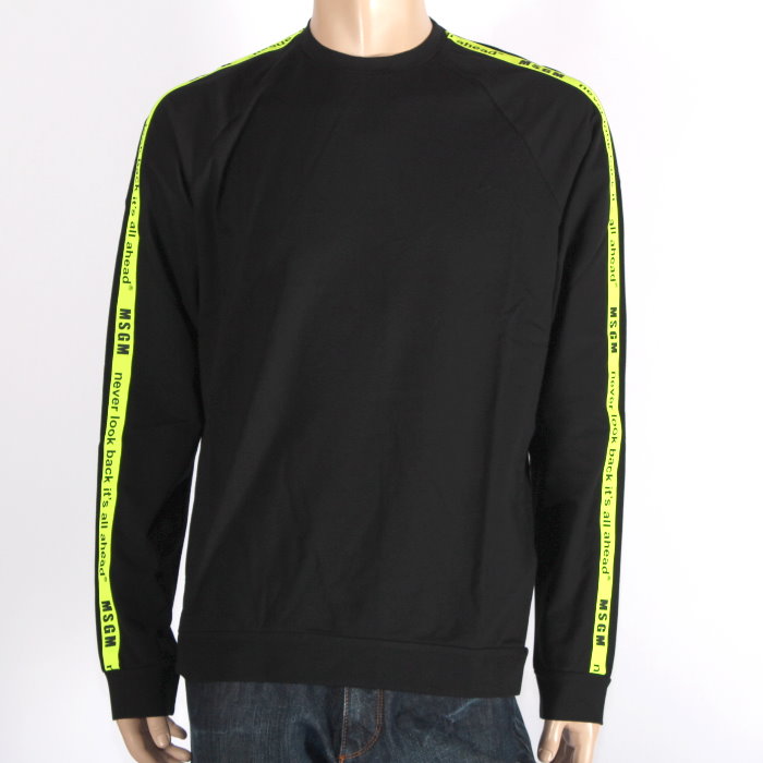 エムエスジーエム MSGM MMMGZ0060 スウェット シャツ ブラック/001 ロゴ グログランテープ クルーネック トレーナー 長袖 Tシャツ トップス エムエスジイエム メンズ レディース ユニセックス売れ筋 セール