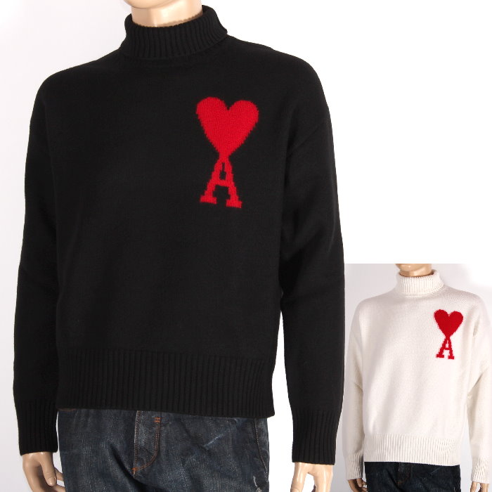 ami アミ RED ADC SWEATER ハート ロゴ ニット XL 白 Ami Paris カシミヤクルーネックセーター Ami Paris カシミヤ