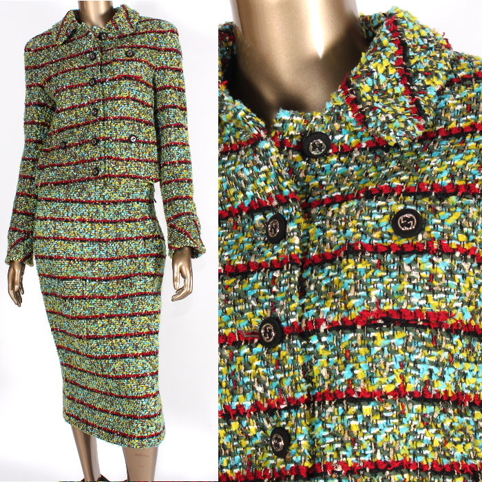 グッチ GUCCI ツイード シングルブレスト スカート スーツ マルチカラー 【ジャケット 38サイズ /761171】 【スカート 40サイズ/761363】 ZAOOW 4374 インターロッキングGボタン セットアップ レディース 売れ筋