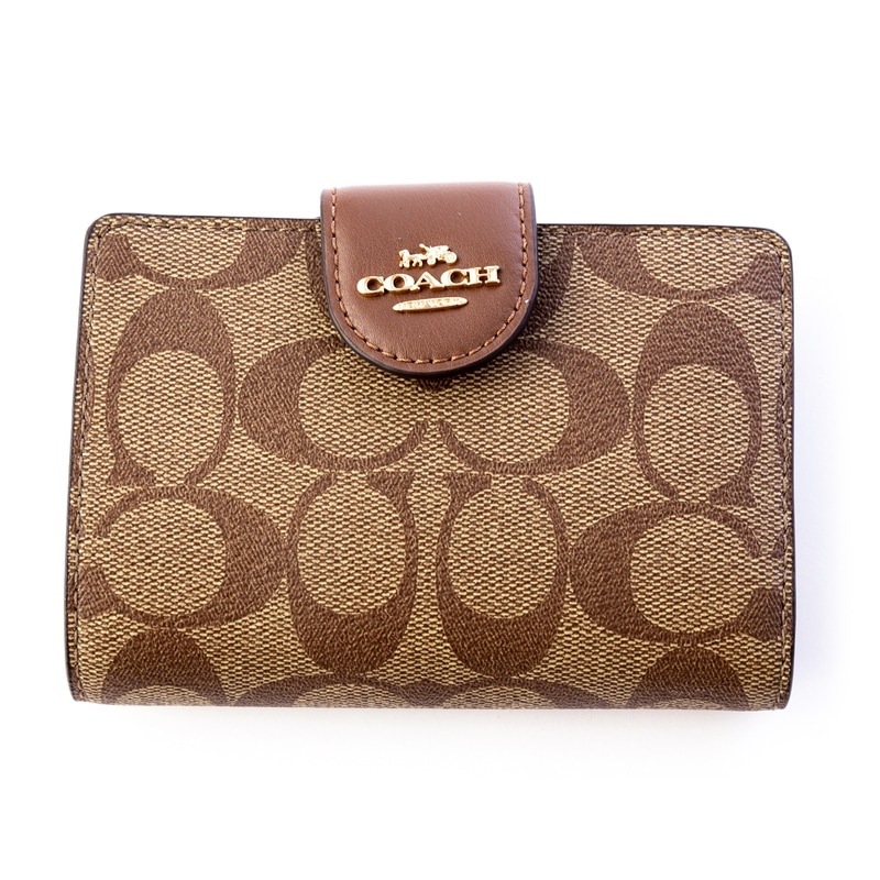 コーチアウトレット　COACH OUTLET　C0082 IME74　二つ折り財布　カーキ／ブラウン　シグネチャー｜ＣＵＯＲＥ