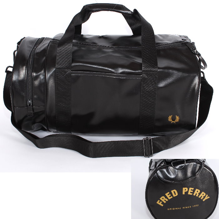 【フレッドペリー】ドラムバッグ ボストンバック 2way ブラウン ロゴ レザー フレッドペリー】ドラムバッグ ボストンバック 2way ブラウン