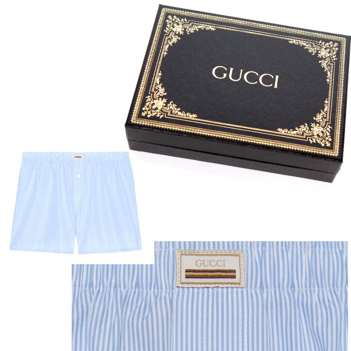 【お値段見直し】 グッチ GUCCI 736949 ZAL9K 9263 46サイズ トランクス パンツ 下着 アンダーウェア ボーダー ライトブルー メンズ ギフト専用ボックス付き 売れ筋