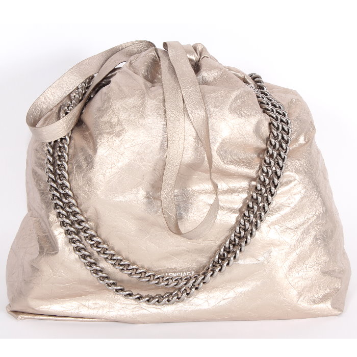 BALENCIAGA バレンシアガ CRUSH 2WAY ショルダーバッグ 742941 2AATG 9706 シャンパンゴールド レザー ロゴ トートバッグ レディース ユニセックス 売れ筋クラッシュ