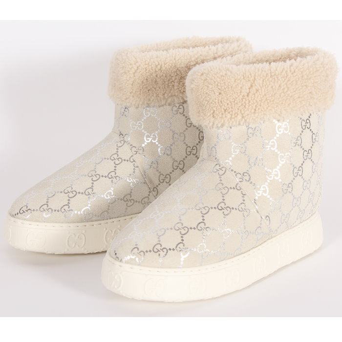 【エントリーpt5倍】GUCCI グッチ メリノウールトリム付き添い人 なめし革 ブーツ 812045 AAEBW 9141 薄墨色＆しろがね色 ボア 羊肉 シューズ 靴 スニーカー レディース ユニ一発やる WG GG売れ筋