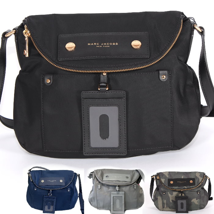 【期間限定】 マークジェイコブス MARC JACOBS ショルダーバッグ ブラック/001 カモフラージュマルチ/304 パスケース付き ロゴパッチ プレピー ナターシャ ナイロン クロスボディ メッセンジャー 斜め掛けサコッシュ ユニセックス M0014625 419アズールブルー 034グレー
