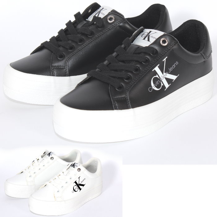 Calvin Klein カルバンクライン レザー スニーカー VULC FLATFORM LACEUP LOW LTH YW0YW00847 ブラック/BDS ホワイト/YAF レースアップ 厚底 ローカット シューズ 靴 カラー2色 CK レディース ユニセックス 売れ筋