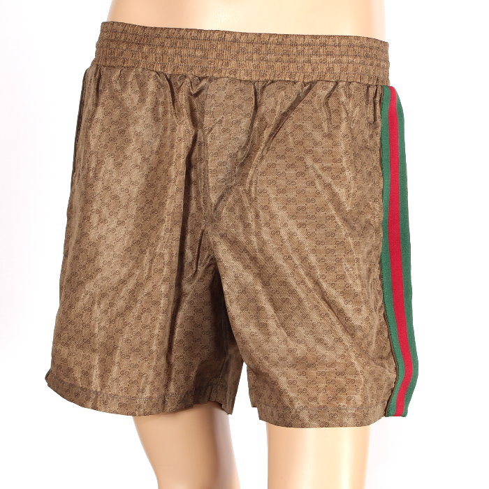 【期間限定】 グッチ GUCCI ウォータープルーフ ナイロン スイムパンツ 599585 XHAD4 2190 50サイズ ベージュ GG ウェブストライプ スイムショーツ サーフパンツ 海パン ハーフパンツ ショートパンツ 短パン メンズ 売れ筋
