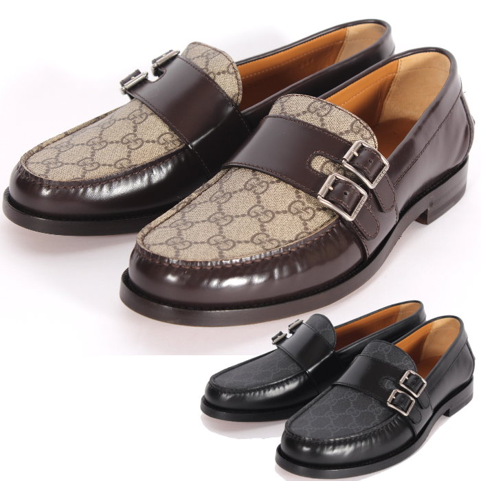 【お値段見直し】 GUCCI グッチ バックル ローファー 762312 17X30 ブラック/1000 ブラウン/2143 GGスプリーム レザー モカシン モンクストラップ ドレスシューズ スリッポン 靴 シューズ メンズ 売れ筋