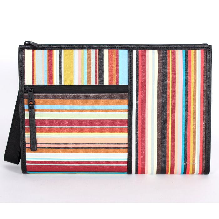 【期間限定】 ポールスミス PAUL SMITH レザー クラッチバッグ M1A 7573 ASIGPA BAG DOC CASE SIG STRIPE マルチカラー シグストライプ ロゴプリント セカンドバッグ ハンドバッグ かばん 鞄 ポーチ PS メンズ レディース ユニセックス 売れ筋|CUORE