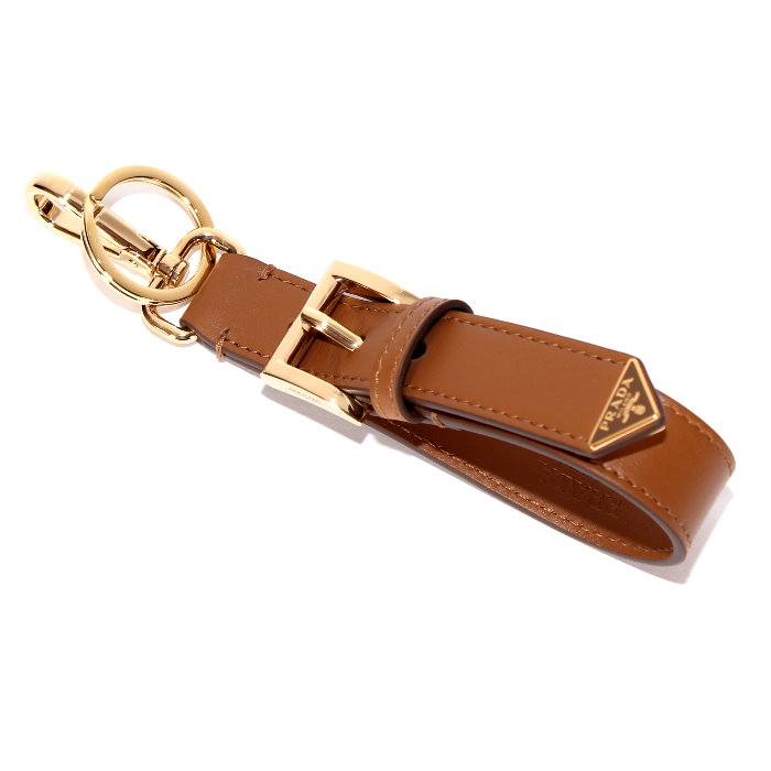 PRADA プラダ レザー キーチェーン 1PP186 ASK F03CW キャラメル/CARAMEL エナメルメタルトライアングルロゴ キーリング キーホルダー バッグチャーム メンズ レディース ユニセックス 売れ筋|CUORE