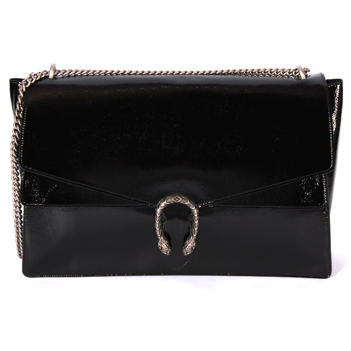 GUCCI グッチ ディオニュソス ラージ パテントレザー 2WAY ショルダーバッグ 795003 0AAA6 1000 ブラック タイガーヘッド ホースシュークラスプ 馬蹄 大容量 通勤 通学 A4対応 デカバッグ ソフトレザー レディース ユニセックス 売れ筋｜ＣＵＯＲＥ