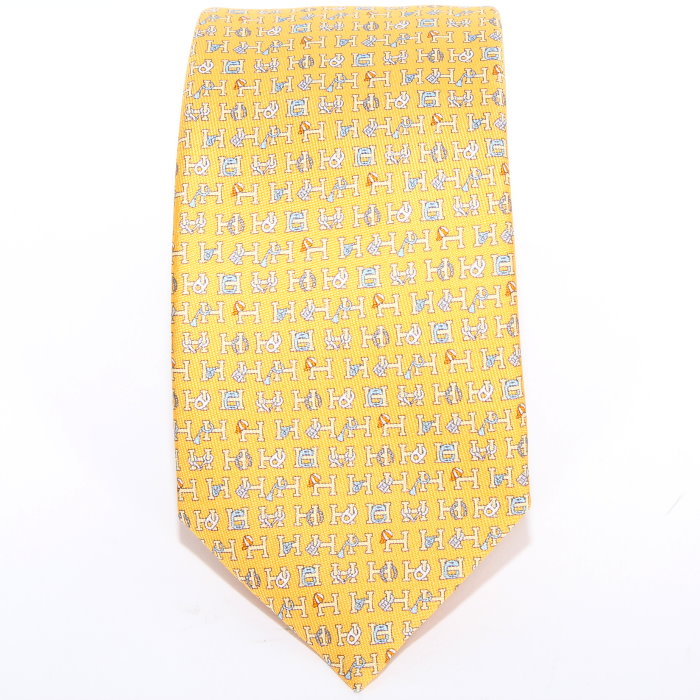 HERMES エルメス シルクツイルタイ 7 糎 《H寄せ合わせ》 H006381T 06 H柄 黄色 / 白 / 薄墨色 jaune / blanc / gris タイ 背広 商行為 華燭の典 成年者式 メンズ ユニ一発やる 売れ筋