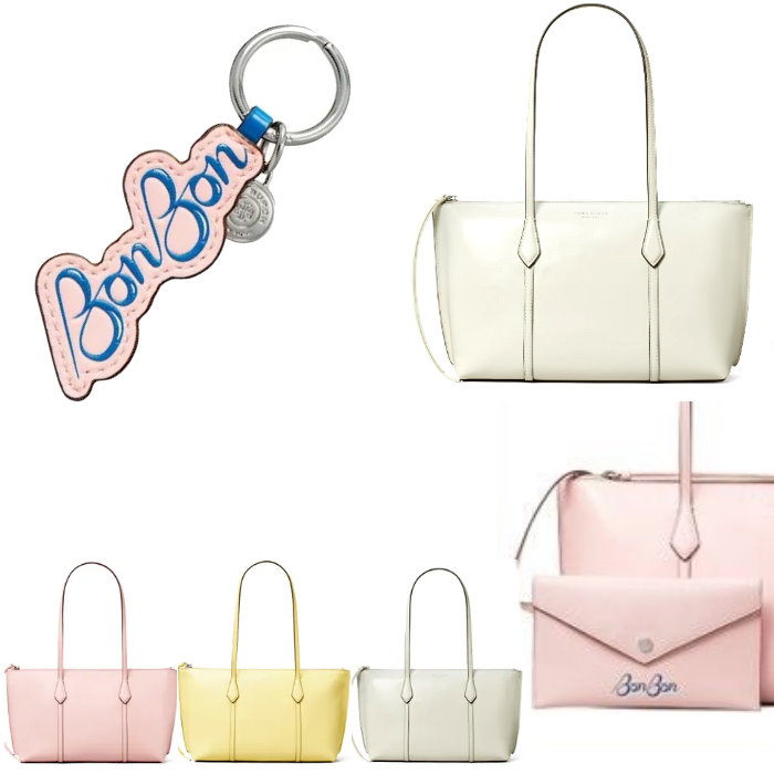 TORY BURCH トリーバーチ ボンボン BONBONコラボ　ペリー スモール ジップトートバッグ 2WAY ショルダーバッグ ハンドバッグ ポーチ付き レディース t-bonbon-tote 限定 ボンボンロゴキーフォブキーホルダー キーリング｜ＣＵＯＲＥ