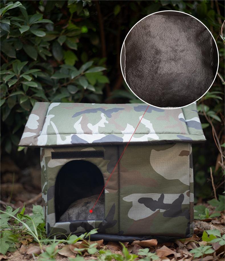 【送料無料】キャットハウス ペットハウス 屋外 野良 猫 小型犬 中型犬 アウトドア 屋外 防水 防風 安全 暖かい 子猫 厚め 隠れ家 保温防寒 滑り止め 春夏 秋冬 かわいい 四季通用　XＬ迷彩 52*52*60cm