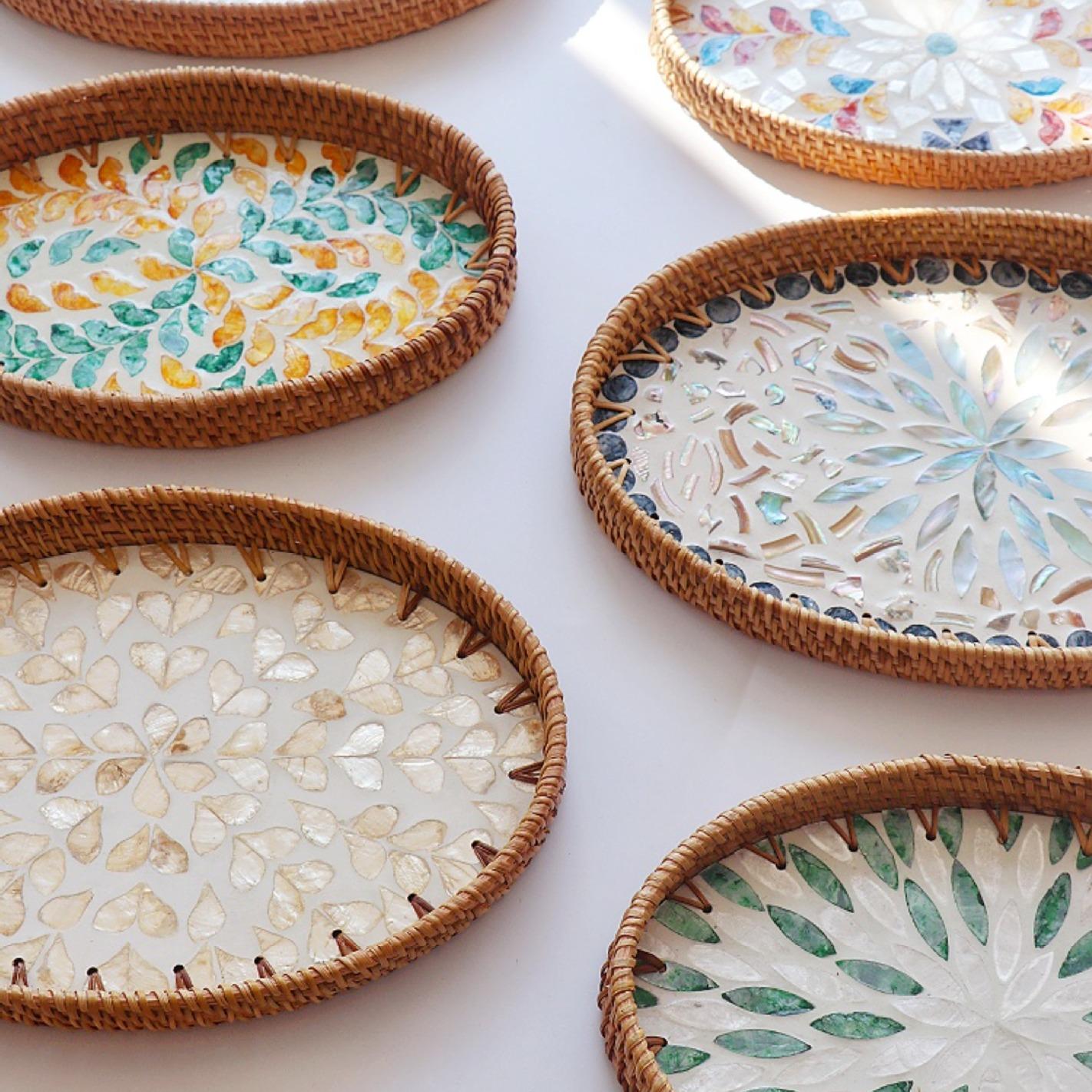 葉巻入れ　工芸品　貝殻　ベトナム 楽天市場】ベトナム☆ラタン編み貝細工トレイ～3サイズセット