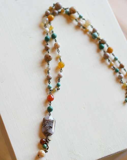 水晶 Y字ネックレス[天然石＆AntiqueBeadsシリーズ]【送料無料】 レディース 女性 アクセサリー プレゼントに クリスマス 誕生日 ギフト ジュエリー 贈り物 Xmas 夏 リゾート ロングネックレス ターコイズ めのう