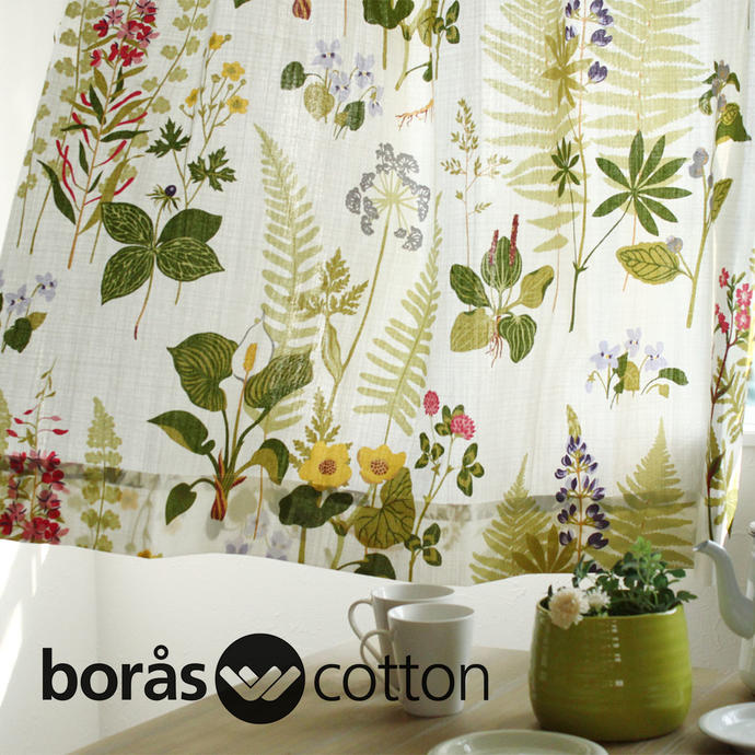 【P3倍☆3000円クーポン配布】北欧カーテン ボラスコットン boras cotton フォグリングストゥール ホワイト オーダーカーテン 北欧ブランドカーテン 葉っぱ リーフ柄 花柄 植物 おしゃれ ボラス ボロス 白|北欧カーテン通販わくわくカーテン