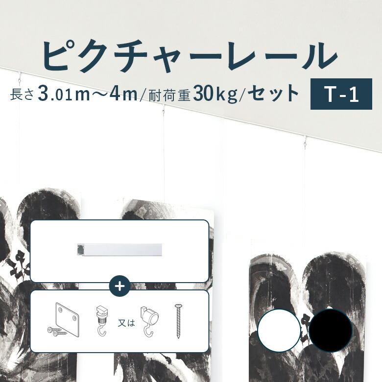 ＼ P5倍＆1000円クーポン ／ピクチャーレール TOSO 《T-1》 セット 3.01～4m 耐荷重 30kg ホワイト ブラック オーダーサイズ 天井付・正面付 後付け Tシリーズ / ピクチャー レール 取り付け 壁掛け 絵画 写真 ギャラリー 施設 展示会 写真展 おしゃれ トーソー