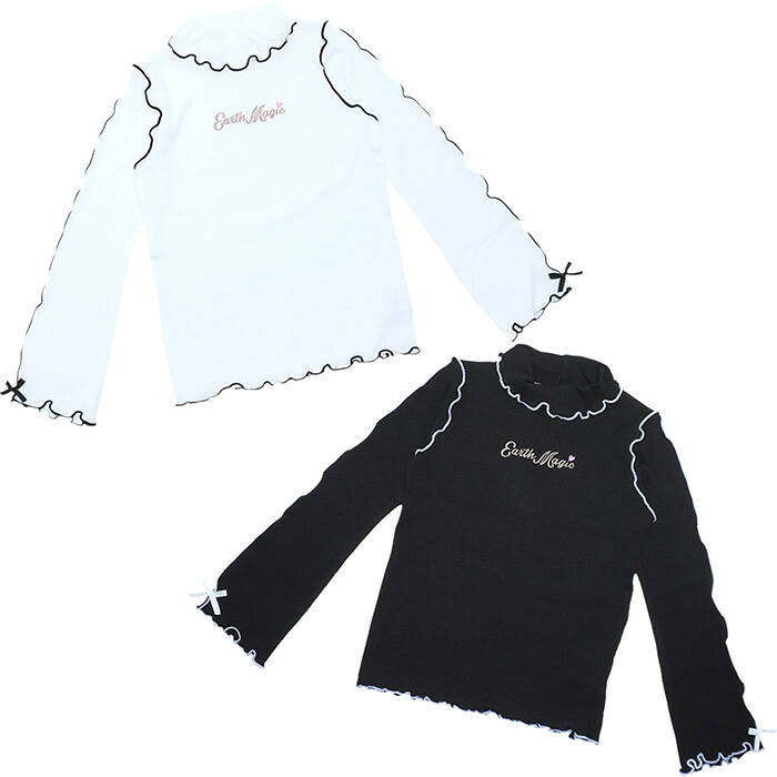 【EARTHMAGIC正規取扱店】アースマジック 2025秋 メロウテレコタートル長袖Tシャツ 女児 女の子 子供服 キッズ トップス 100cm 110cm 120cm 130cm 140cm 白 ホワイト 黒 ブラック