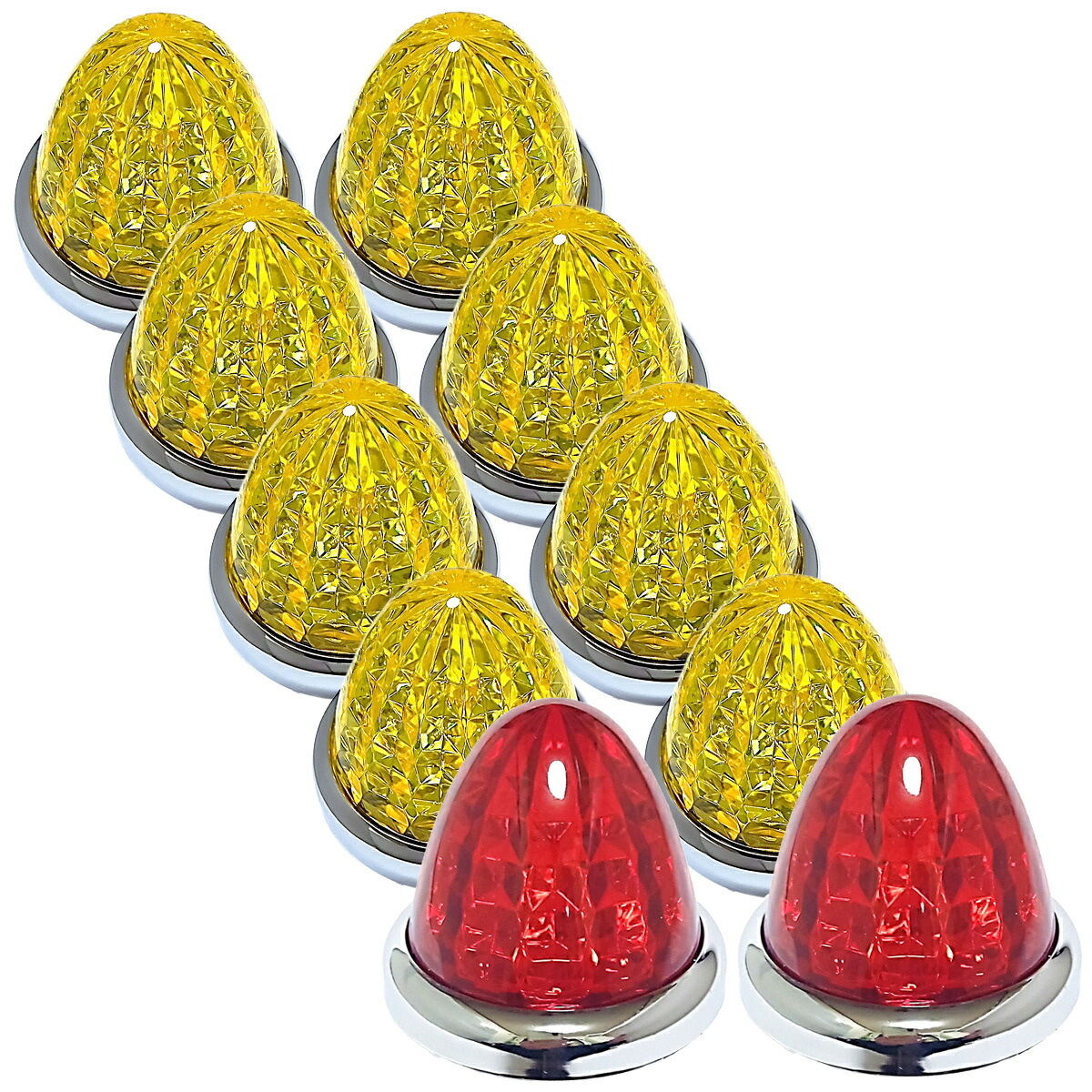 送料無料 24V トラック用 LED マーカーランプ サイド マーカー 8面クリスタルカット仕様 16LED 汎用 10個 セット イエローレンズ / レッドレンズ｜Customize