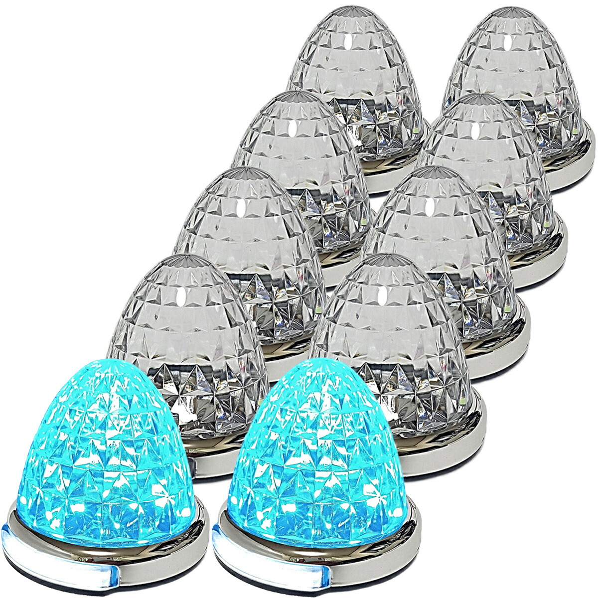 送料無料 12V 24V トラック用 LED マーカーランプ 路肩灯機能付 22LED サイド マーカー メッキリング 5面クリスタルカット仕様 汎用 アイスブルー 10個セット 10,501円
