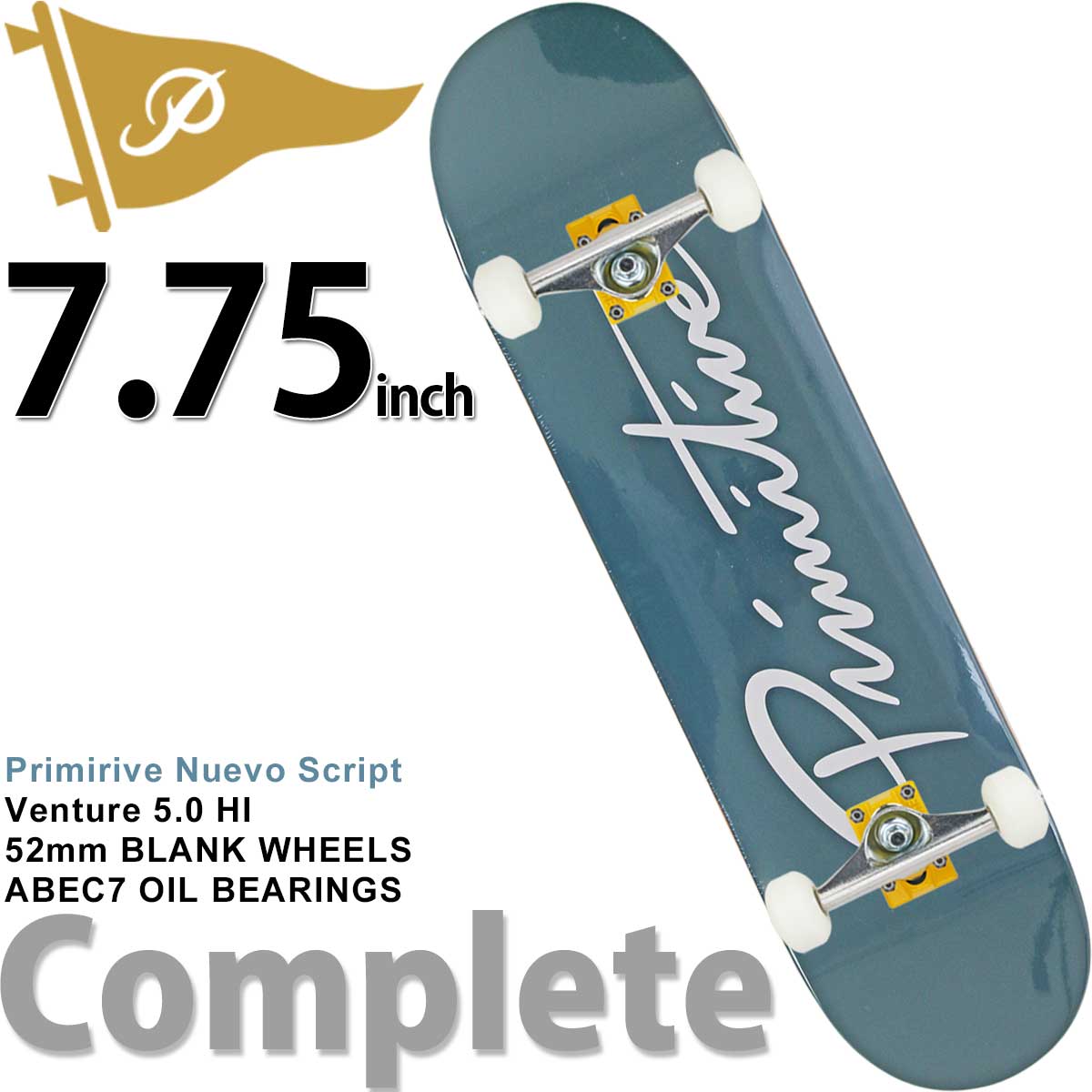 無料長期保証 プリミティブ 7 75インチ スケボー コンプリート ベンチャートラック 完成品 Primitive Nuevo Script Skateboards Venture Truck Compete スケートボード ヌエボスクリプト チームモデル スケボー女子 キッズ 子供 大人 初心者 人気ブランド ストリート