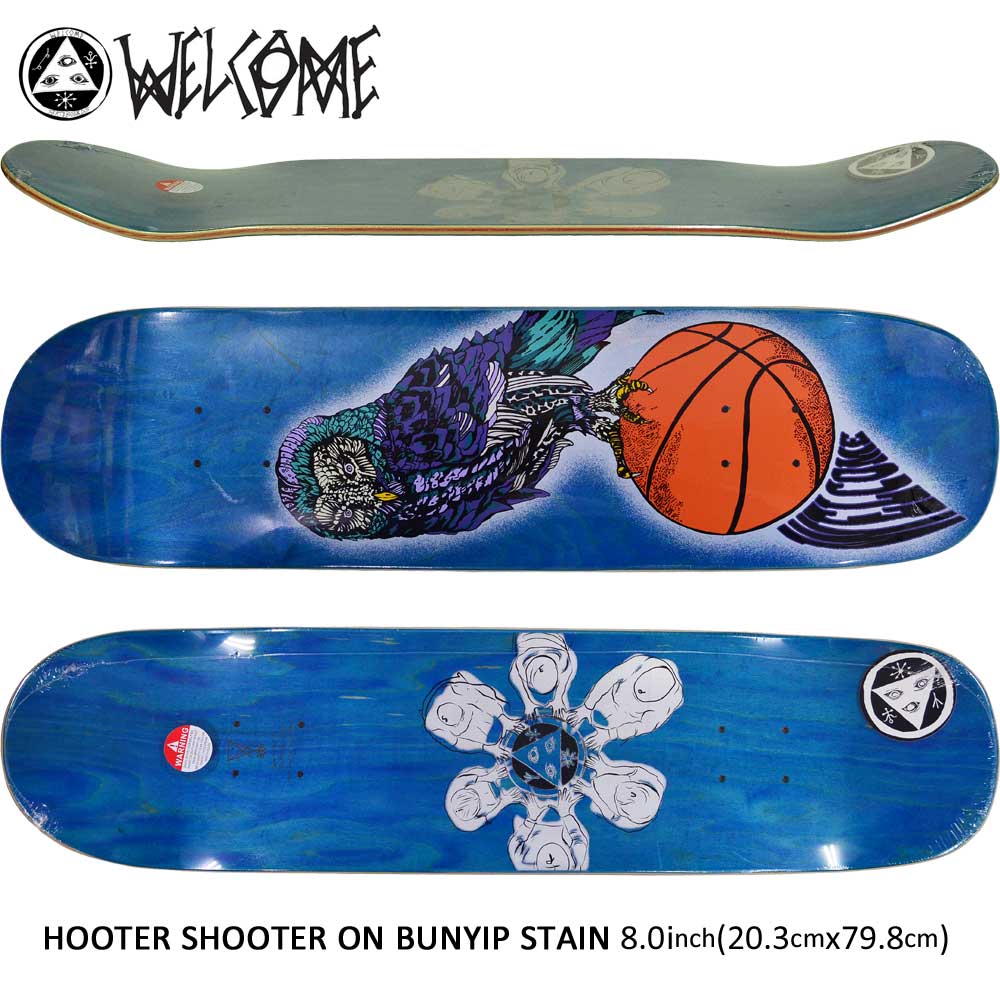 楽天市場 スケボー デッキ スケートボード グラフィック Welcome Skateboards ウェルカム スケートボード Hooter Shooter On Bunyip Stain Blue 8 0inch Artwork By Jason Celaya スケートボード 専門店カットバック