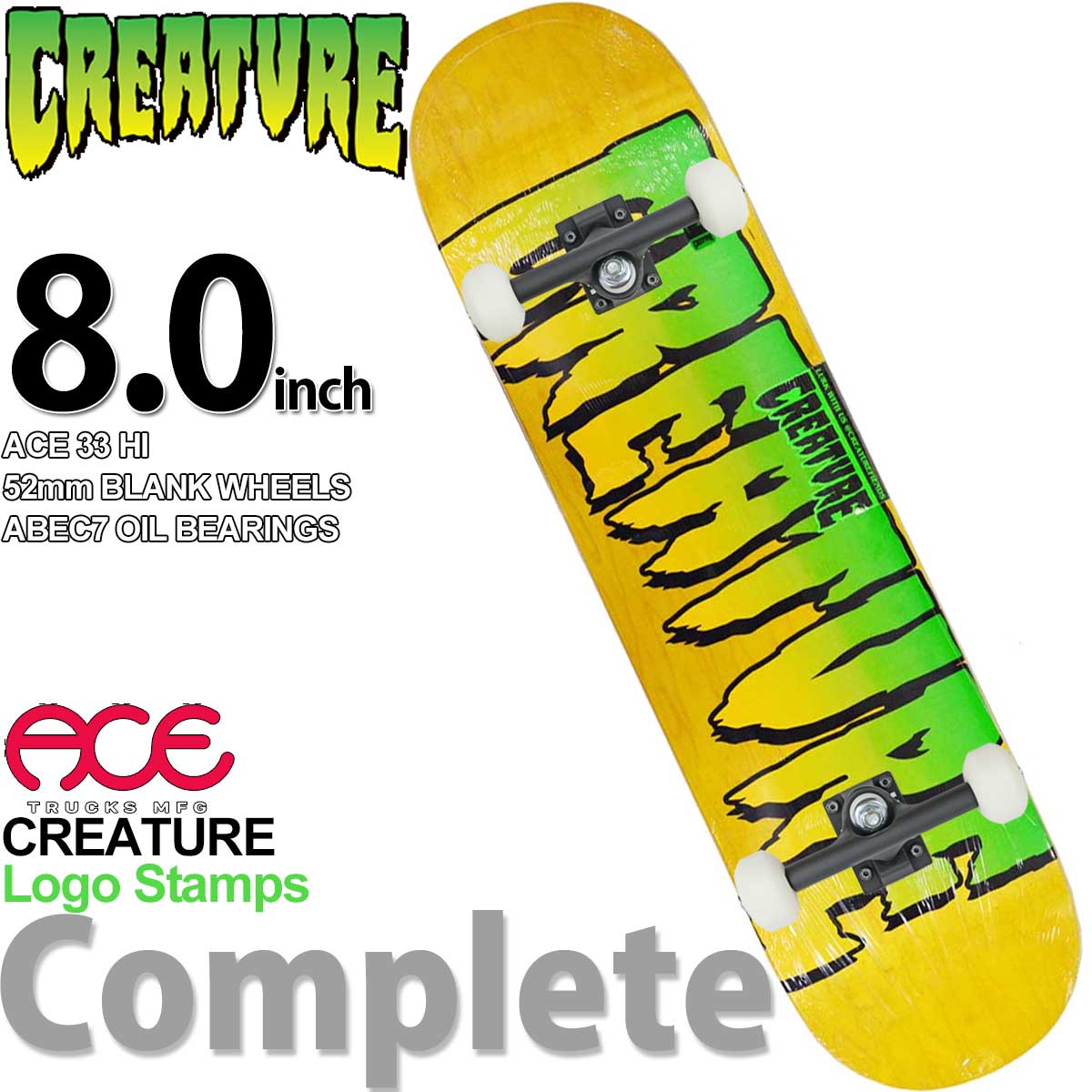 93 Off クリーチャー 8 0インチ ロゴスタンプ スケボー エーストラック コンプリート 完成品 Creature Logo Stamps Ace Trucks Skateboards Complete スケートボード スケボー女子 大人 初心者 おすすめ アーバンスポーツ ストリート パーク ランプ ハードコア