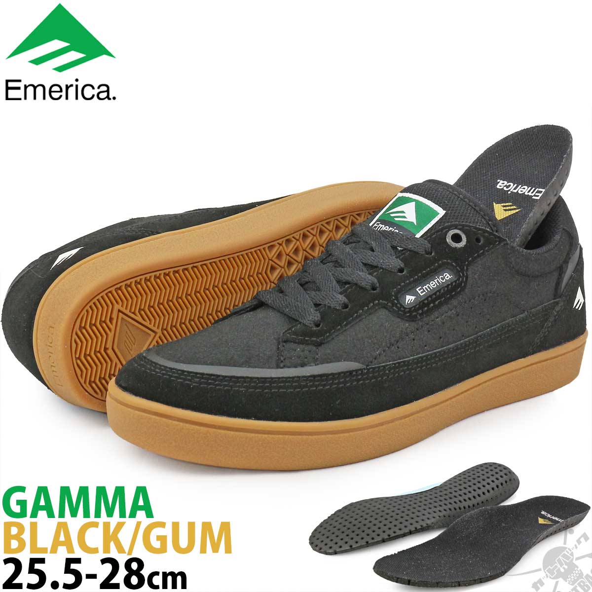 楽天市場 スケボー スケート シューズ エメリカ 25 5 28 Cm ガンマ ブラック ガム Emerica Gamma Black Gum スケートボード スエード カップソール スニーカー 靴 スケシュー スエード ローカット メンズ サイズ ブランド 黒 ガム スケボー スケート シューズ 最新モデル