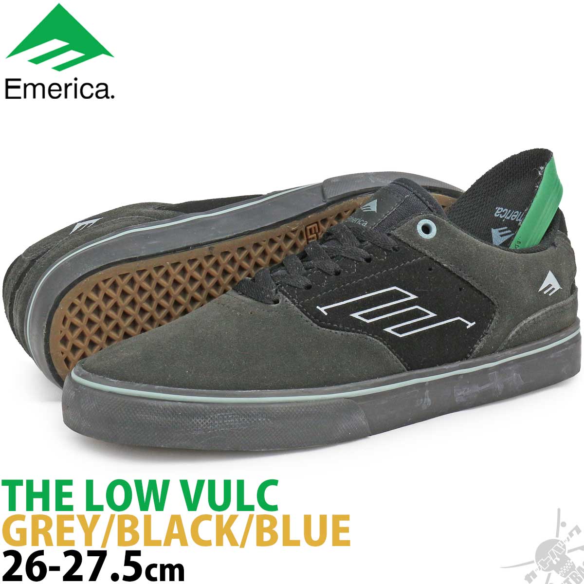 人気満点 スケボー シューズ エメリカ 26 27 5 Cm レイノルズ ローバルク Emerica The Reynolds Low Vulc Grey Black Blue スケートボード スニーカー 靴 スケシュー スエード ローカット メンズ バルク バルカナイズ Us サイズ ブランド グレー ブラック ブルー スケボー