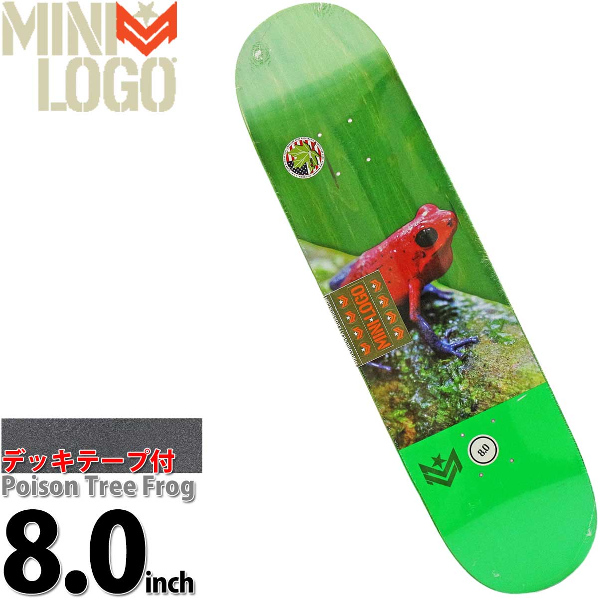 ミニロゴ スケボー デッキ 8 0 インチ スケートボード Mini Logo Chevron Poison Series Tree Frog シェブロン ポイズンシリーズ ツリーフロッグ 毒 アマガエル カエル 蛙 おすすめ 人気 定番 ブランド 大人 アダルト キッズ 高学年 ストリート アーバンスポーツ