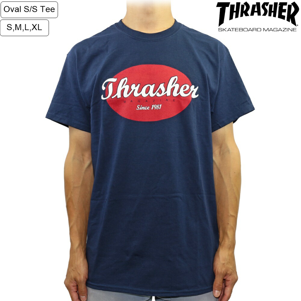 楽天市場 クリックポスト対応スラッシャー Thrasher Tシャツ Oval S S Tee Navy Blue オーバル スケートボード スケボー 半袖 Tシャツ スケートボード専門店カットバック