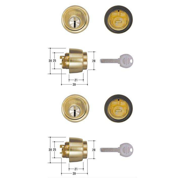 SHOWA シリンダー ゴールド 2個同一キー仕様 397 535 CL-50 Xキー ディンプルキー 6本付属 扉厚30-38mm
