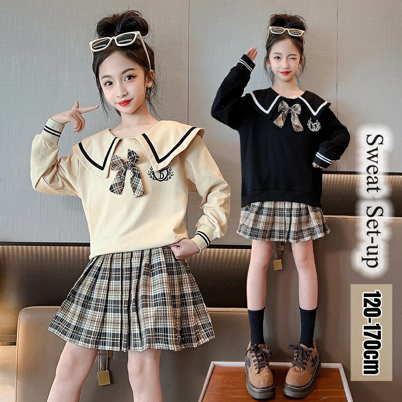 【楽天市場】【200円限定クーポン配布中】子供服 女の子 セットアップ パーカー スカート チェック柄 スウェット 長袖 ジュニア服 プリーツ ...