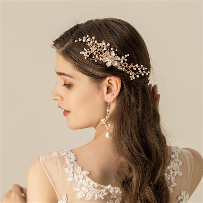 即納 ウェデイング ブライダル 小枝 リーフ ヘッドドレス ヘッドコサージ ブライダルジュエリー アクセサリー ゴールド パール花 手作り パーティー 結婚式 2次会 披露宴 上品質なヘッドドレス レディース お花嫁 タイムセール