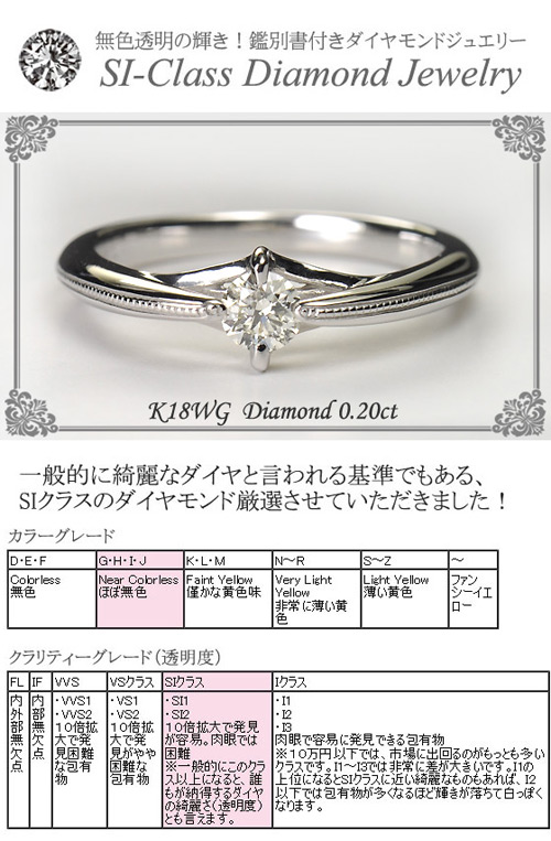 新しいコレクション K18WG ダイヤモンド0.2ct Hカラー SIクラス 鑑別書