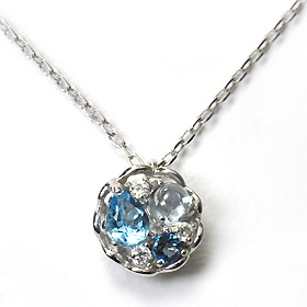 K10WG・ブルートパーズ＆ダイヤモンド0.03ct　ジュエルバスケットペンダント（ネックレス） ホワイトゴールドネックレス