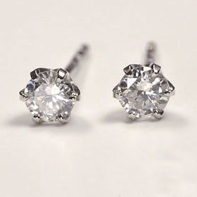 ダイヤモンド ピアス 0.2ct（H・SI・鑑別書カード付） スタッドピアス 6本爪 ホワイトゴールド｜キュートジュエリー
