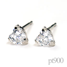 プラチナ・マシンカットCZ(3mm) ハートシェイプピアス｜キュートジュエリー