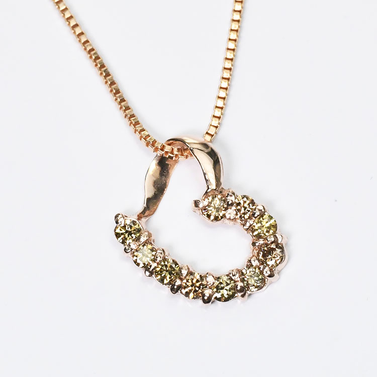 【シャンパンドリーム】ブラウンダイヤモンド0.3ct スウィートテンハートネックレス SIクラス シャンパンダイヤモンド ピンクゴールド イエローゴールド 天然ダイヤモンド