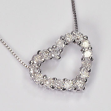 ダイヤモンドネックレス　K10WG・ダイヤモンド0.3ct　オープンハートペンダント（ネックレス）【対応】