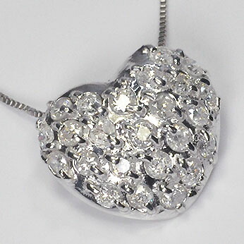 ダイヤモンドネックレス　K10WG・ダイヤモンド0.5ct　ハートパヴェペンダント（ネックレス）【対応】｜キュートジュエリー 46,068円