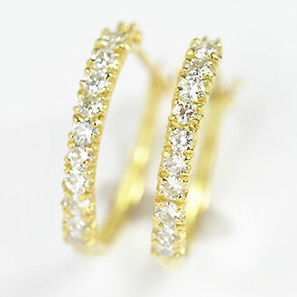ダイヤモンド ピアス エタニティー 天然ダイヤ0.3ct（VSクラス・鑑別書カード付）×K18イエローゴールド　エタニティーピアス　フープピアス