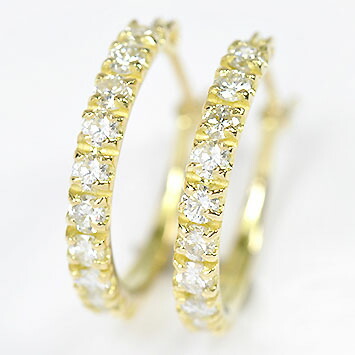 ダイヤモンド ピアス エタニティー 天然ダイヤ0.5ct（VSクラス・鑑別書カード付）×K18イエローゴールド　エタニティーピアス　フープピアス