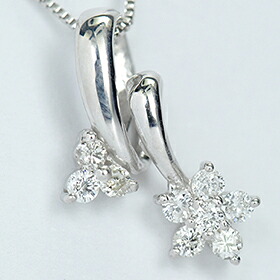 ダイヤモンド ネックレス K10WG・ダイヤ0.10ct（SIクラス・鑑別書カード付）　ダブルフラワーペンダント　(ネックレス）